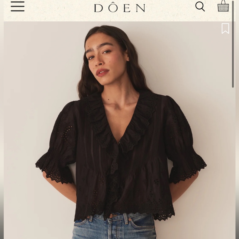 DOEN Black Eyelet Henri Top (L) BNWT